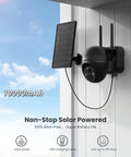 2K Wireless Outdoor Security Camera With 360 Degree Pan Tilt Solar Powered and Battery Backed 2.4G WiFi mounted with solar panel