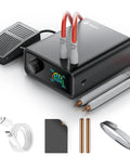 Heavy Duty 11000W Battery Spot Welder Featuring Smooth Rotary Dial And Hundred Custom Settings For Killer Precision On Delicate Nickel Strips with foot pedal and cables.