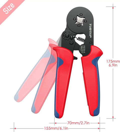 Wire Ferrule Crimping Tool Kit With 1200 Ferrule Terminals, Self Adjusting Ratchet Crimper Plier Set, 0.25 To 10 Mm2, dimensions shown