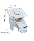 Heavy Duty Swivel Caster Bracket With Parking Brake, Four Inch Steel Rotating Wheel Frame, rust resistant mount close-up.