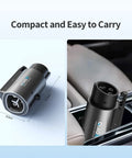 Heavy Duty Tesla To J1772 Charging Adapter Providing No Fuss Electric Car Power Up To 80 Amps 250 Volts AC compact design shown in a car console.