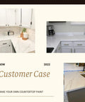 Three Step DIY Friendly Countertop Makeover Kit With White Marble Finish Epoxy Resin Topcoat applied on kitchen counters.