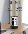 Tower Power Strip With Wireless Charging And Surge Protector, 13A 10 Outlets And 4 USB Ports, 6.5ft Extension Cord