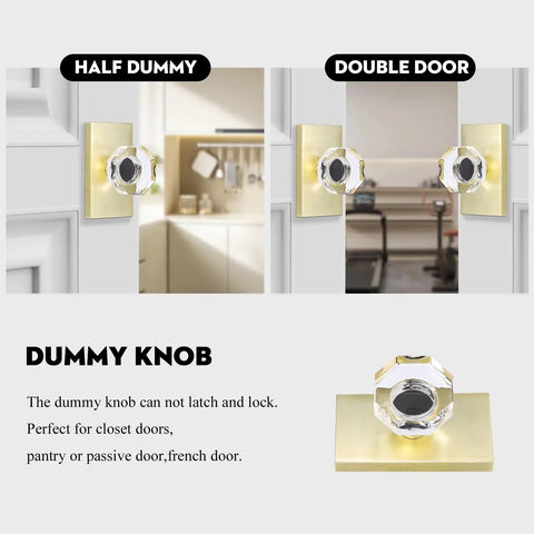 Octagon Glass Crystal Dummy Door Knob Satin Brass Non Turning Gold For Closet And Hall 4 Pack A Breeze To Install