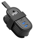 Ultra Portable Travel Power Strip With USB Ports And 4ft Extension Cord, 2 Outlets And 3 USB Ports, 1250W 125V Quick Charge, Black