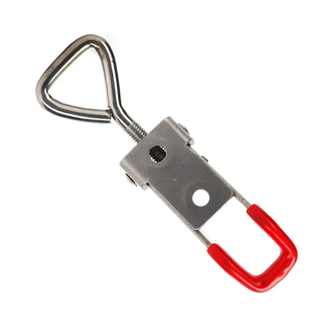 Heavy Duty Stainless Steel Toggle Latch Catch Perfect For Woodworking Clamping Projects Offering Effortless One Hand Quick Locking And Precise Positioning With Simple Push Pull Mechanism To Secure Workpieces Like A Boss On Any Shop Floor Job, red handle