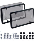 Clear License Plate Cover And Frame To Keep Your Ride Looking Fresh Anti Scratch Weather Resistant Protector For Cars Universal US Standard Plates Includes Screws Caps And Washers Durable Black Exterior Accessory