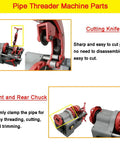 Parts of Heavy Duty Electric Pipe Threader Machine With 750W Motor, including cutting knife and front chuck for precise jobs.