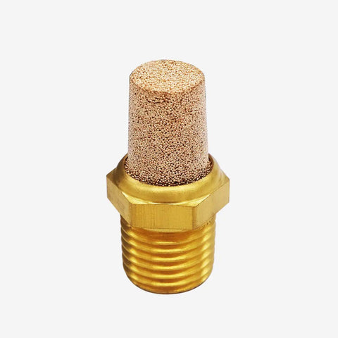 Five Pack Brass Pneumatic Muffler Filters That Cut The Hiss For Air Lines One Quarter Inch NPT Hex Sintered Silencers