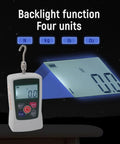 Portable Push Pull Force Gauge For Quick Tension Testing Battery Powered Mini Dynamometer With Built In Sensor 50 To 500N Compact Digital Load Tester for material QC, front view with hook and backlight units