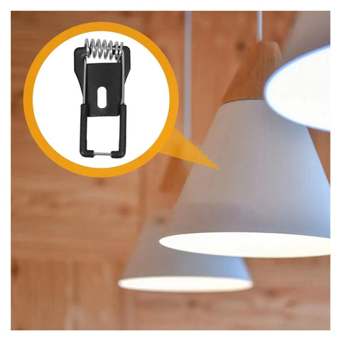 Tough As Nails Spring Clips For Ceiling Light Fixtures And Lamp Mounting Hardware with secure retaining clamp shown with ceiling lamp