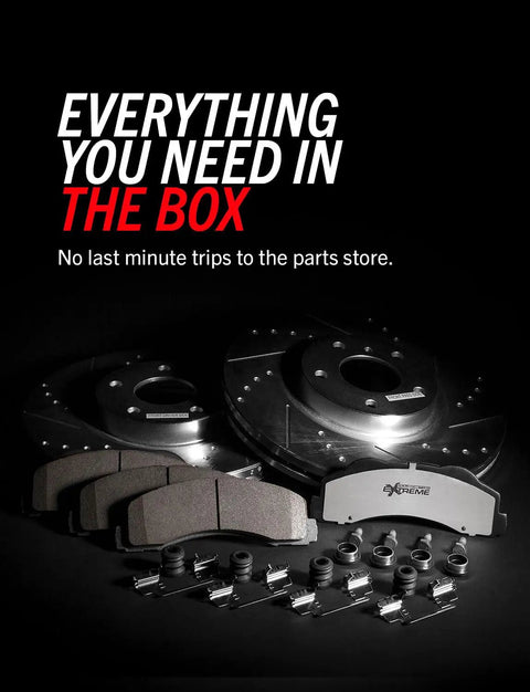Front And Rear Brake Kit With Drilled And Slotted Rotors And Carbon Fiber Ceramic Pads For GMC Sierra 2500 HD And Chevy Silverado 2500 HD From 2001 To 2010