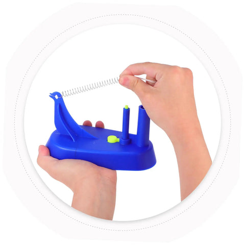 Hands On Pendulum Ball Physics Lab Kit For Middle School Students, Easy To Use Newtonian Mechanics Classroom Demonstrations, Educational Science Experiment Tool, showing blue base and spring mechanism