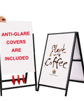Double Sided A Frame Sidewalk Sign 24x36 Inches Heavy Duty Outdoor Sandwich Board with anti-glare covers in black