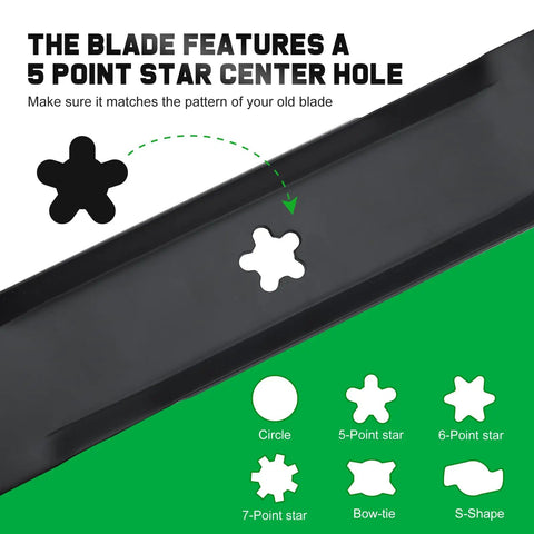 Close-up of YTH22V46 Blades For Husqvarna 46 Inch Mower High Lift Blade Set With Easy 5 Star Mounting Pattern center hole