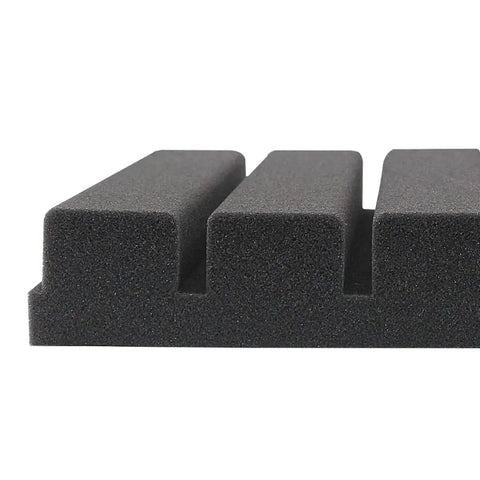Kick Some Serious Noise To The Curb With This Top Notch Soundproof Acoustic Foam Panel Set Featuring High Density Wedge Wall Tiles That Are Straight Up Fire Retardant And Built Tough For Real Home Studio Upgrades, showing a close-up of a black wedge foam panel.
