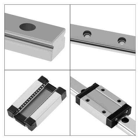 Ultra Smooth MGN12 Linear Guide Rail 500mm Set with precision miniature guideway, showcasing rail holes and carriage.