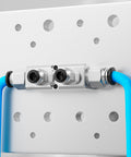 Aluminum Air Manifold 2 Way 4 Port Block Splitter With 1/4 NPT Output and 1/2 NPT Supply, Push To Connect Fittings, installed on board