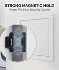 Built Tough Metal Access Panel With Zero Sag Magnetic Lock Covers Drywall Cutouts And Ceiling Openings Stays Put During HVAC Plumbing Fixes Snug Flush Look Gray 8X8 Inch Quick Clip showing strong magnetic hold mechanism.