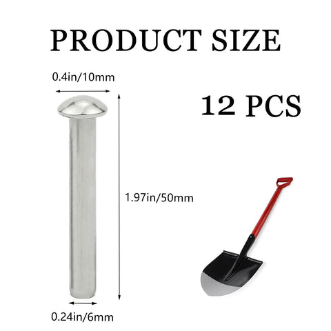 12 Pcs Rivets For Spade Handle Made From 304 Stainless Steel Half Round Head 50x6mm Durable Shovel Repair Fasteners "Product Size"