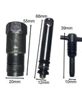 Heavy Duty Hydraulic Oil Pump Swap Kit Compatible With Vertical Jacks Under 20T showing three metal parts with dimensions for repair.