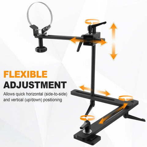 Solid Carbon Steel Lathe Dust Hood Bracket Stand For Woodturning With Flexible Left Right And Up Down Adjustment Support displaying flexible adjustment features.