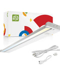 Swivel LED Under Cabinet Lighting Kit 32 Inch, Dimmable Linkable Under-Cabinet Lights With Plug-In Or Hardwire Install shown with packaging