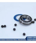 Get The High-Performance F6801 Hybrid Ceramic Bearing With Si3N4 Balls And Steel Rings For Smooth Motor Spindle Action In Industrial Jobs, showcasing 12x21x5mm design with ceramic balls.