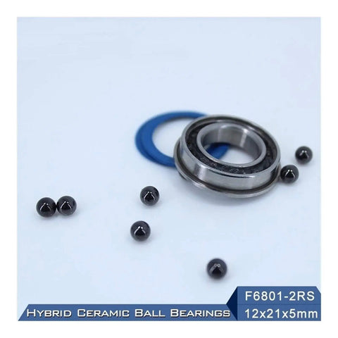 Get The High-Performance F6801 Hybrid Ceramic Bearing With Si3N4 Balls And Steel Rings For Smooth Motor Spindle Action In Industrial Jobs, showcasing 12x21x5mm design with ceramic balls.