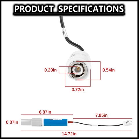 PH Probe Replacement For Hayward Sense And Dispense And Salt Chlorine Generators, connector and dimensions detailed view