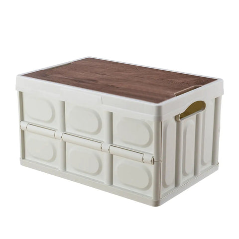 Heavy Duty Foldable Storage Bin With Secure Lid Large Capacity Reinforced Plastic Organizer Crate for garage tools and home organization.