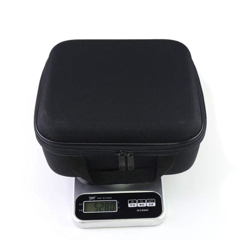 Grab And Go FPV Transmitter Bag For RC Controllers And Drones Carry Case Fits Radiomaster on digital scale showing weight