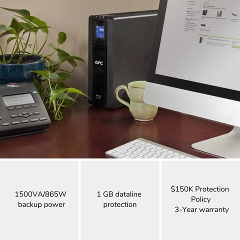 1500VA Battery Backup UPS With AVR and 10-Outlet Surge Protector, 5 Battery-Backed Outlets and 5 Surge-Only, 865W Power Supply, Active PFC Compatible for Home Office Setup