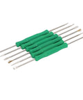 Six Piece Pro Grade Solder Helper Tool Set For Electronics Repair with hardened tips, green handles, aluminum alloy and ABS build.
