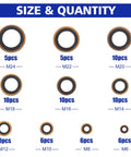 Copper Bonded Seal Washer Set, 78-Piece Automotive Gasket Assortment In 10 Sizes, showing quantity per size M6 to M24