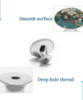 Fresh White Flower Round Cabinet Knobs 2 Pack With Screws Stainless Steel Kitchen Drawer Pulls close-up showing smooth surface and deep hole thread.