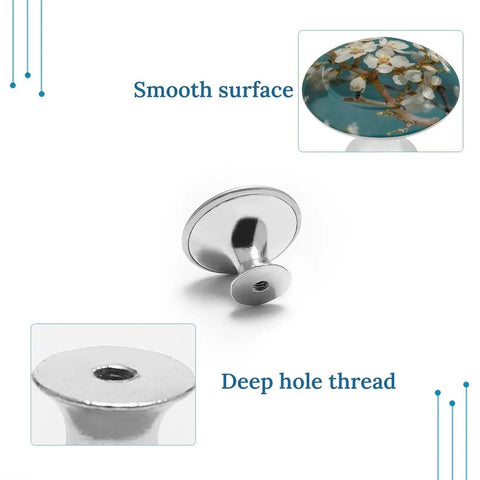 Fresh White Flower Round Cabinet Knobs 2 Pack With Screws Stainless Steel Kitchen Drawer Pulls close-up showing smooth surface and deep hole thread.