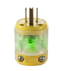 10 Pack 15 Amp Lighted Grounding Straight Blade Plug Set Go-To Bright Yellow with green indicator light visible