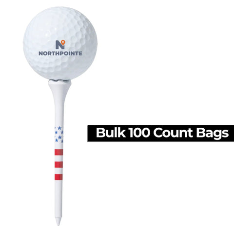 USA Stars And Stripes American Flag Plastic Golf Tees Pack Of One Hundred Three And One Quarter Inch Durable Tees With Red Stripes