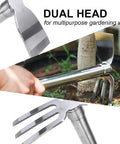 Stainless Steel Garden Hoe Rake Dual Head 15 Inch Heavy Duty One Hand Use Weeder And Cultivator 3 Prong Multipurpose Garden Tool