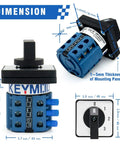 Heavy-Duty Rotary Changeover Switch 20A 660V Four Position Three Phase With 12 Terminals, dimensions and features diagram