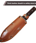 Hori Hori Garden Knife With Leather Sheath And Handguard Pro Grade 440 Stainless Steel Blade, showing sheath detail for safe storage