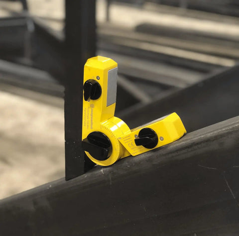 Hella Strong Mini Adjustable Welding Magnet With Slick On Off Rotating Base And 150 Lb Hold Power For Multi Angle Metal Fabrication on steel beams.