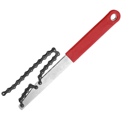 Bicycle Freewheel Chain Whip And Cassette Sprocket Remover Tool Set For Bike Repair Pro Grade Heavy Duty Steel Construction With Red Non Slip Handle.