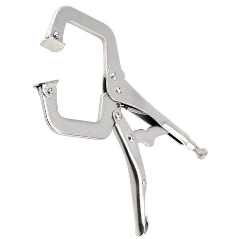 Side view of 3 Piece Heavy Duty C Clamp Locking Pliers Set With Swivel Pads, 9 inch size, showing swivel pads and screw mechanism.