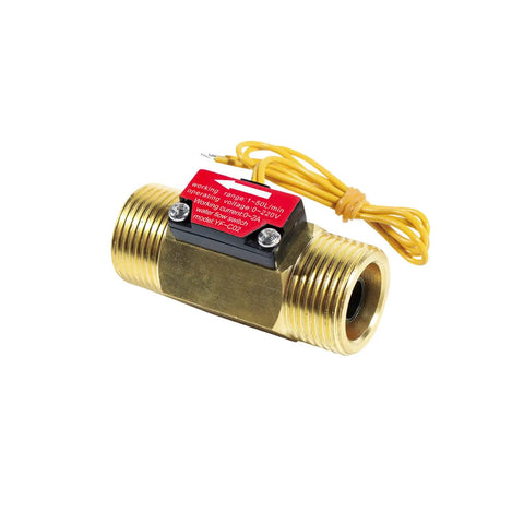 Three Quarters Inch BSPT Hall Effect Water Flow Switch With Brass Body 1 To 50 Liters Per Minute For Humidifiers Showers And Water Heaters Copper Construction Easy Install Plug And Play Ready