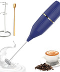 Handheld Milk Frother 14,000 RPM Drink Mixer Wand With Stand And Stirring Spoon Quiet One Button Operation Non Slip Handle Blue