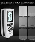 Mil Thickness Gauge With Fe NFe Dual Probe 0 to 2000 Um Coating Thickness Meter With Backlit LCD Display Stores Up To 320 Readings When Off Power, 4 Groups, User Friendly Visual Interface For Paint, Automotive, And Coatings. Zero calibration on Fe and foil standards.