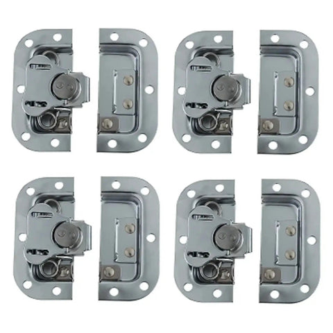 Close-up view of Gate Lock Hasp Latch Hardware Fitting Padlockable in polished metal finish, showing multiple angles and details.