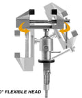 3 Inch Table Vise With Swivel And 360 Degree Tilt showing flexible head, cast aluminum frame and hardened steel jaws.